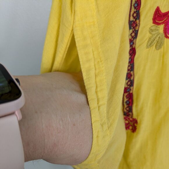 Biya Johnny Was Top S Yellow Tunic Shirt Short Sleeve Embroidered Boho Festival - Picture 7 of 12